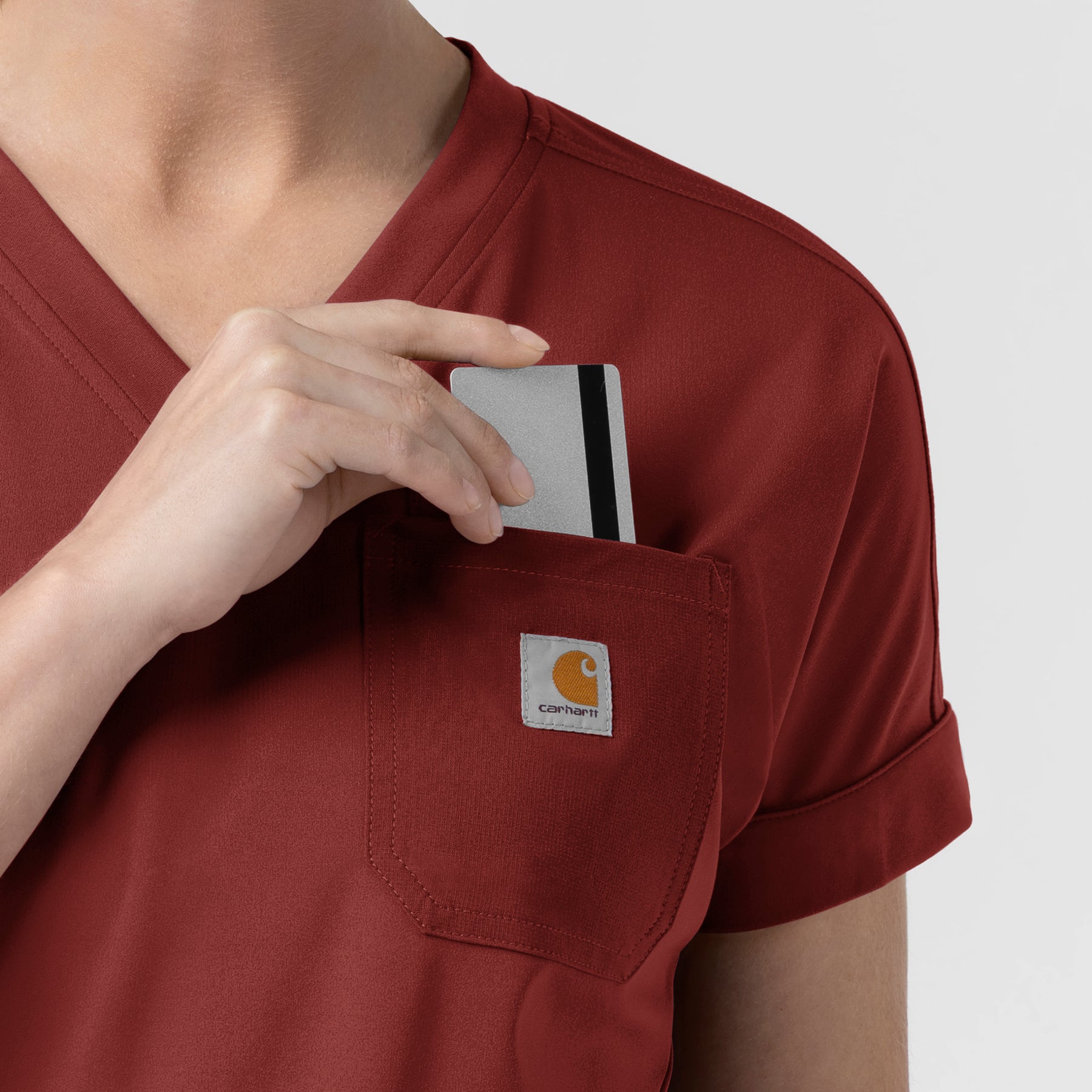 Force Cross-Flex Knit Women's V-Neck Scrub Top Amber Terrain side detail 2