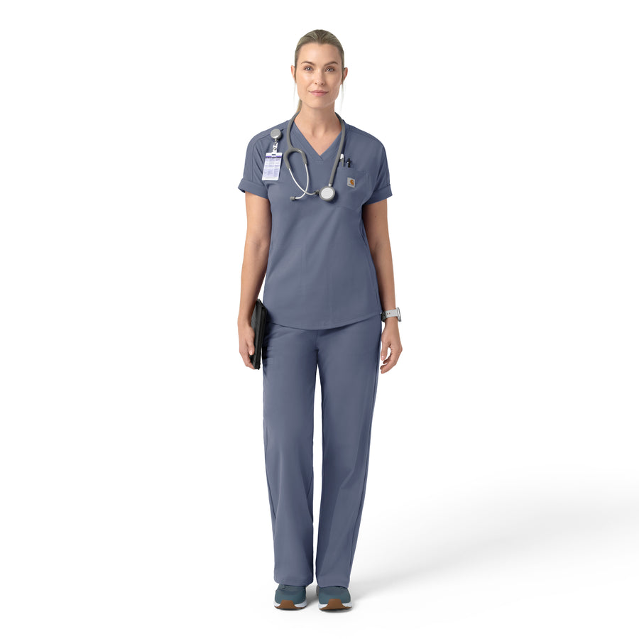 Carhartt Cross-Flex Knit Women's V-Neck Scrub Top - Approaching Storm