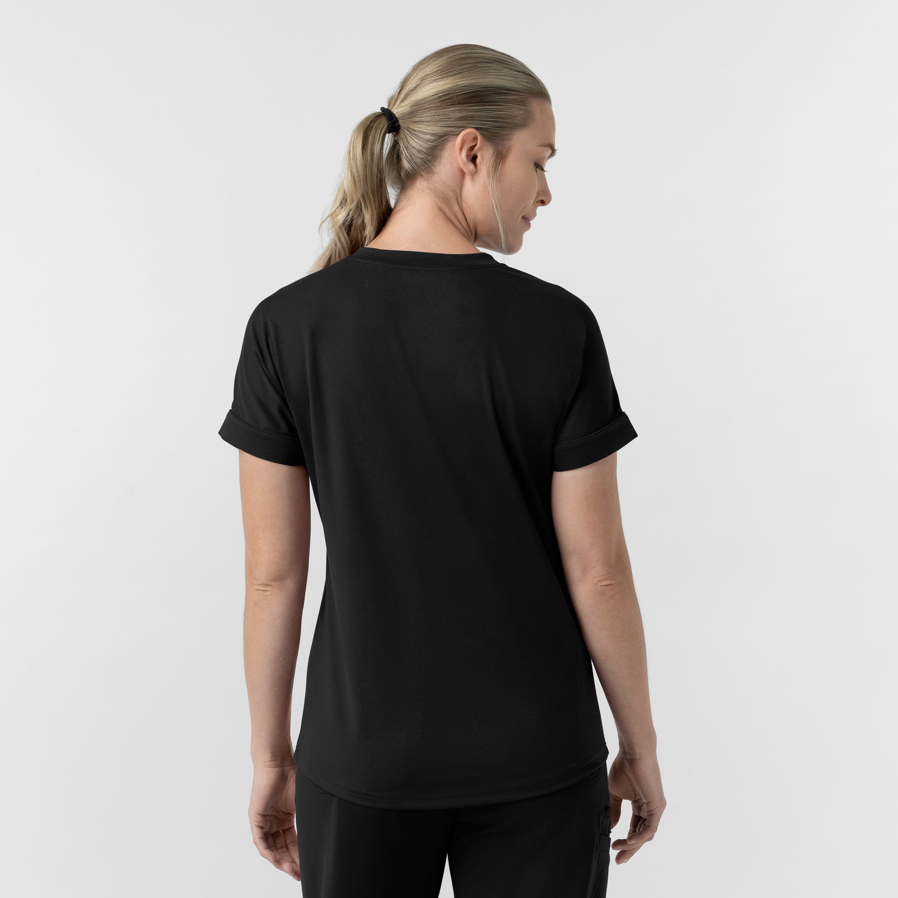 Force Cross-Flex Knit Women's V-Neck Scrub Top Black back view