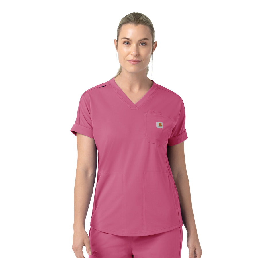 Force Cross-Flex Knit Women's V-Neck Scrub Top Electric Fuschia