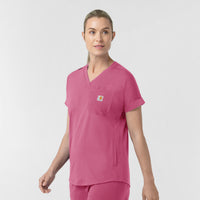 Force Cross-Flex Knit Women's V-Neck Scrub Top Electric Fuschia side view