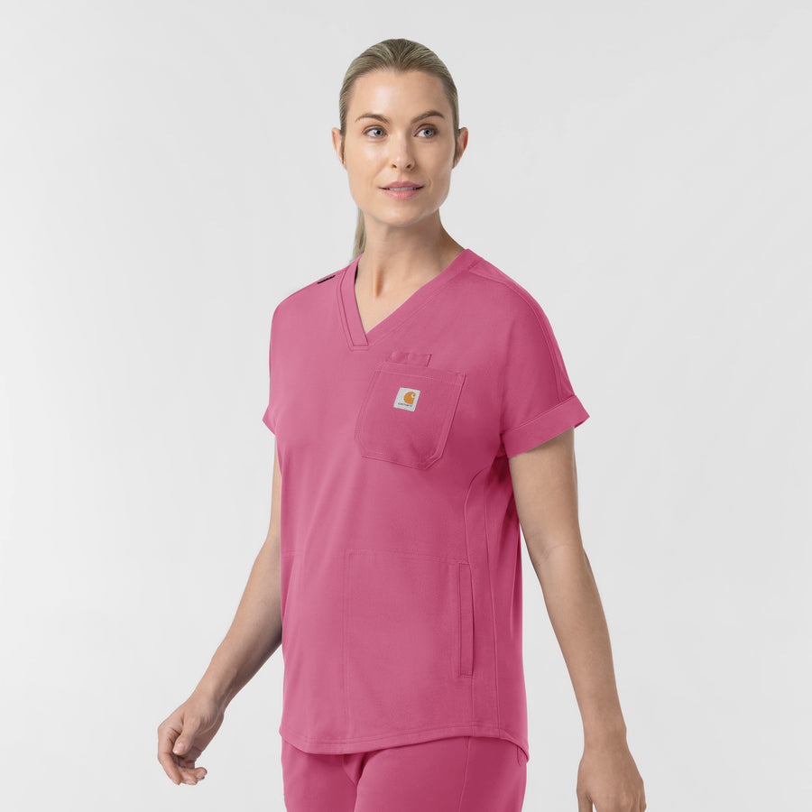 Force Cross-Flex Knit Women's V-Neck Scrub Top Electric Fuschia side view