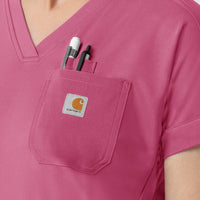 Force Cross-Flex Knit Women's V-Neck Scrub Top Electric Fuschia hemline detail