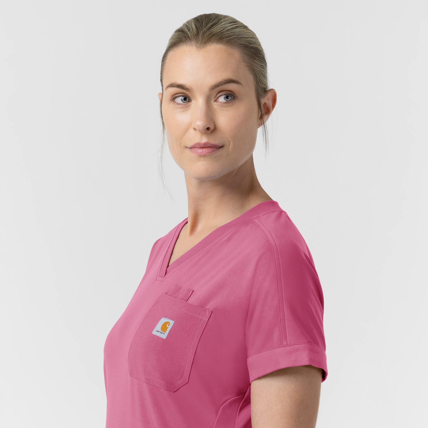 Carhartt Force Cross-Flex Knit Women's V-Neck Scrub Top - Electric Fuschia