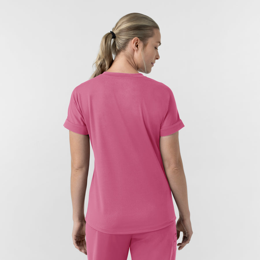 Force Cross-Flex Knit Women's V-Neck Scrub Top Electric Fuschia back view