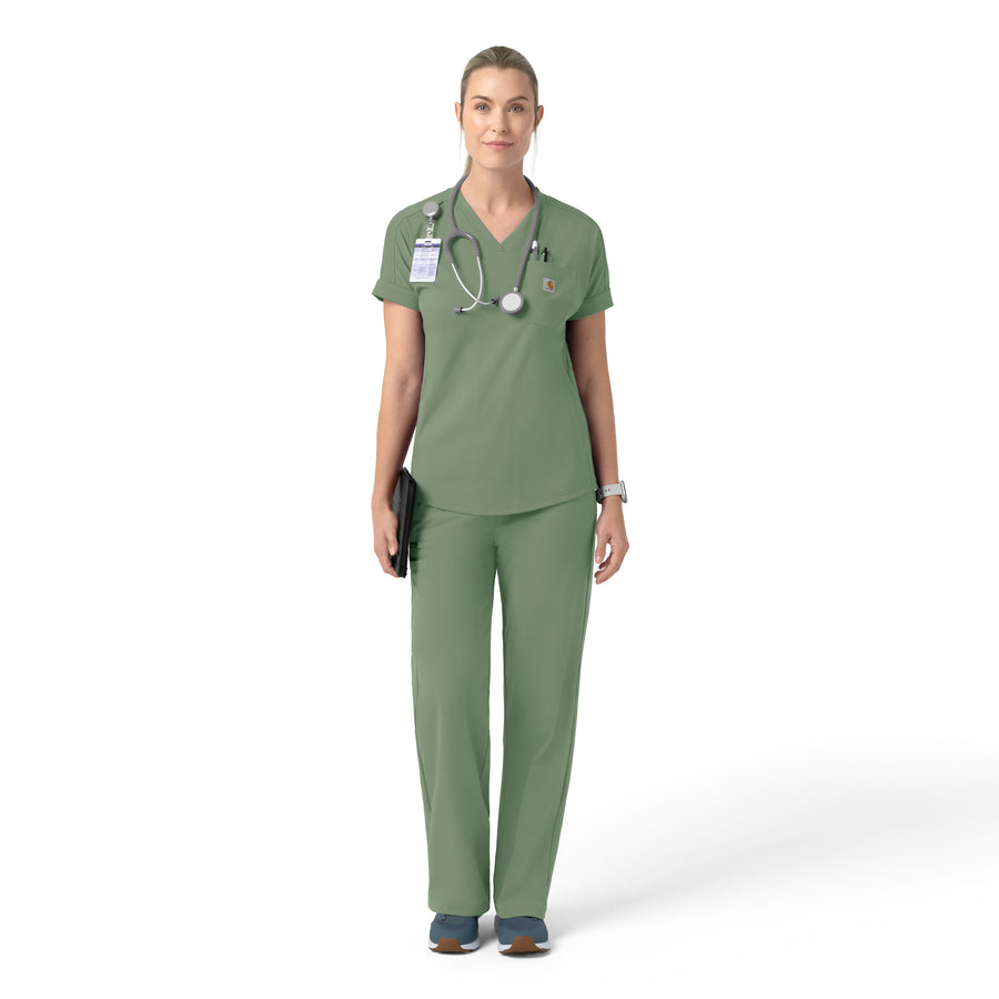 Force Cross-Flex Knit Women's V-Neck Scrub Top Green Slate full scrub set