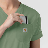Force Cross-Flex Knit Women's V-Neck Scrub Top Green Slate side detail 2