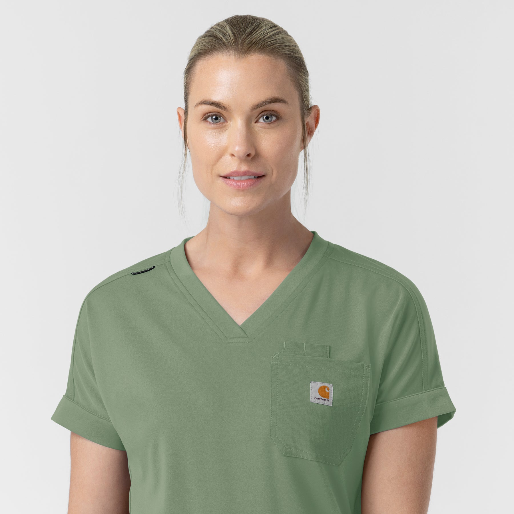 Carhartt Force Cross-Flex Knit Women's V-Neck Scrub Top - Green Slate