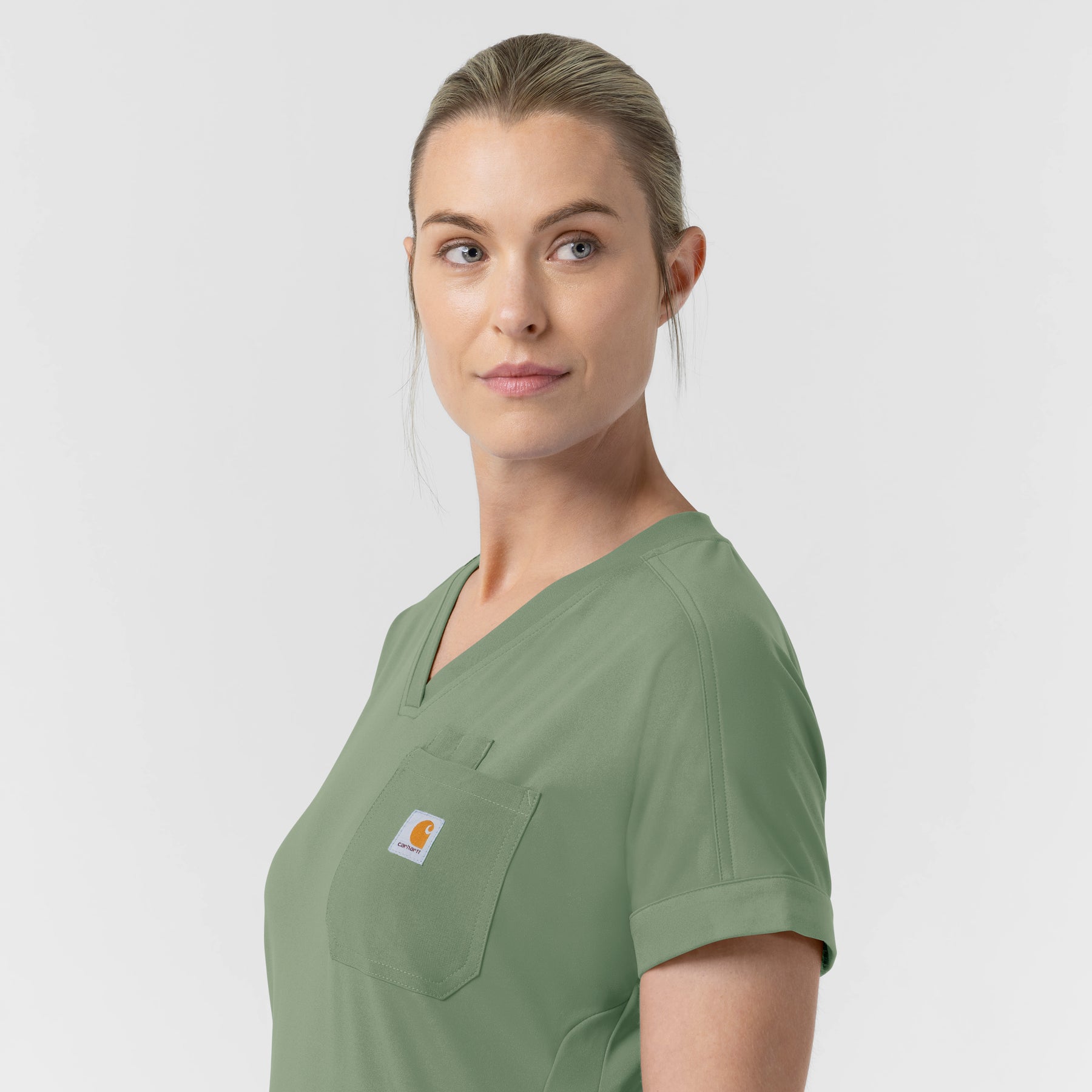 Carhartt Force Cross-Flex Knit Women's V-Neck Scrub Top - Green Slate