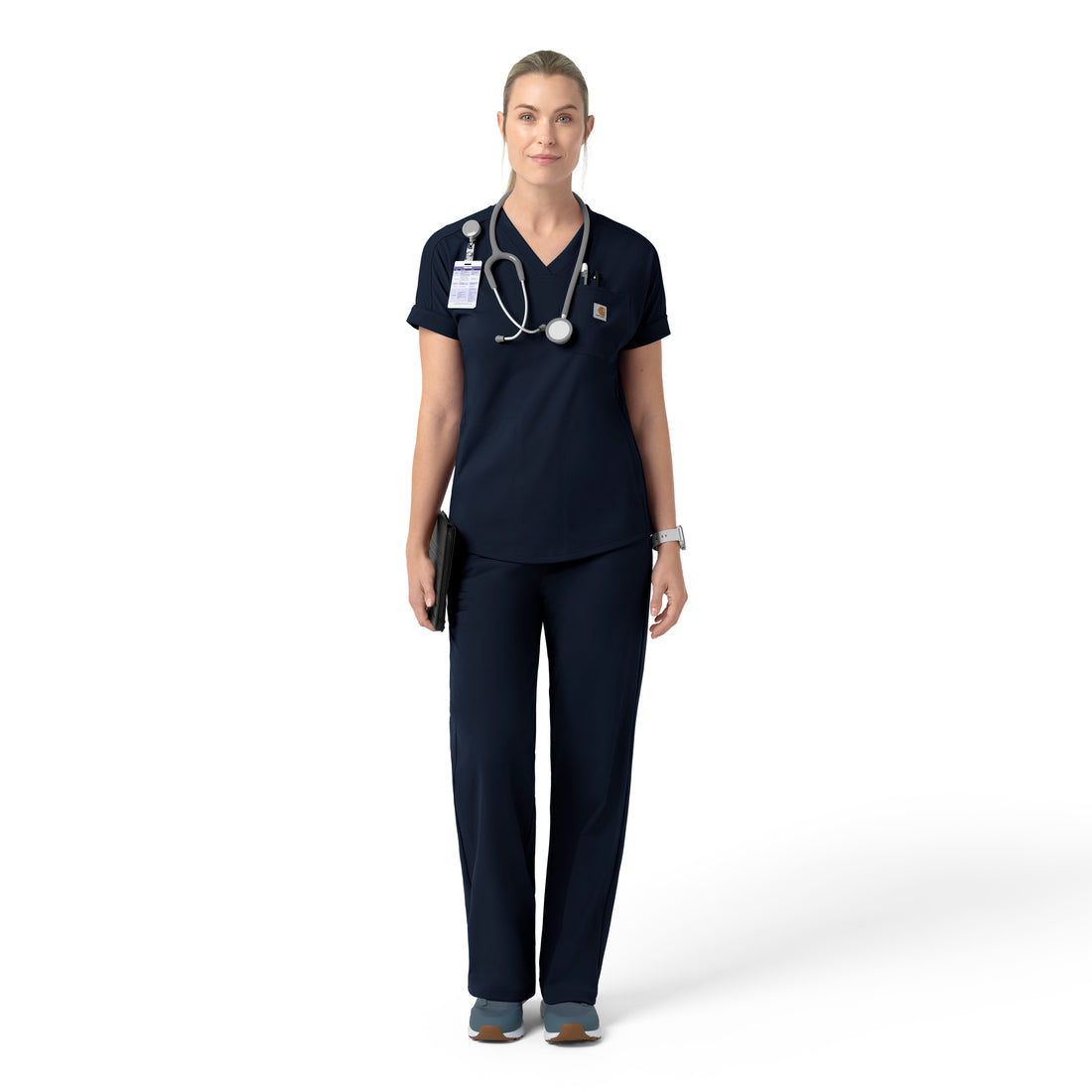 Force Cross-Flex Knit Women's V-Neck Scrub Top Navy full scrub set