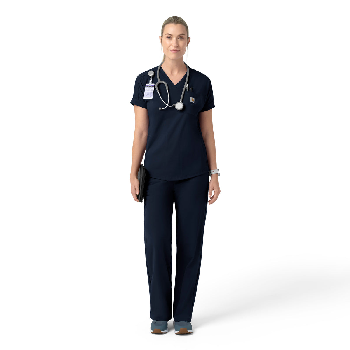 Force Cross-Flex Knit Women's V-Neck Scrub Top Navy full scrub set