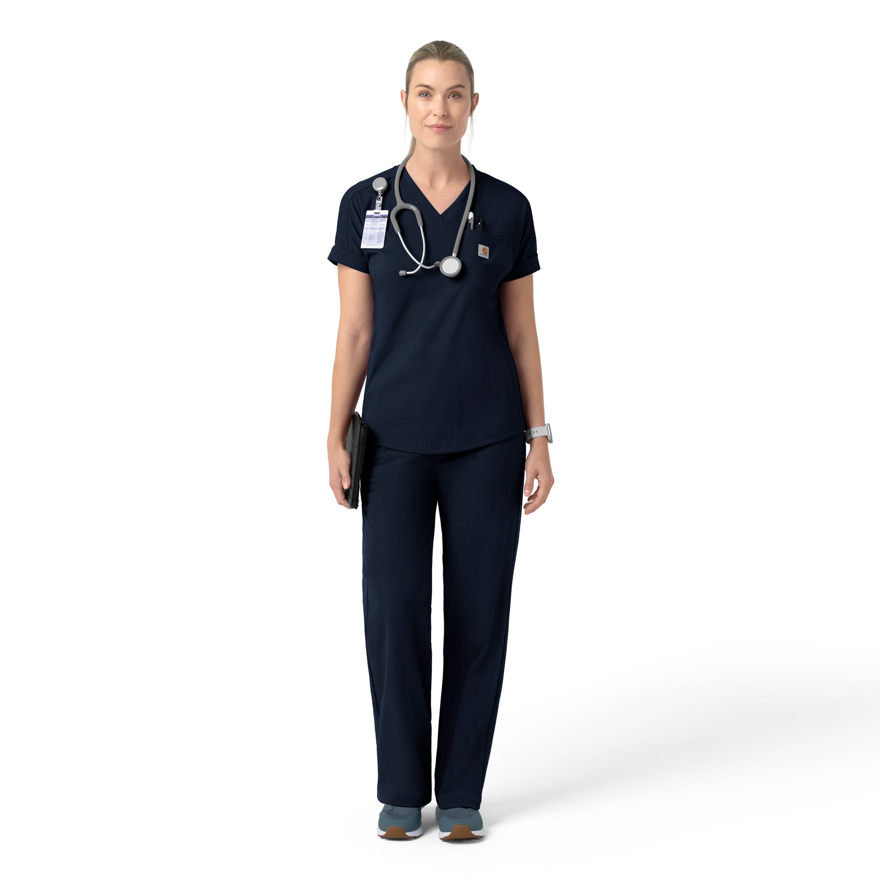 Force Cross-Flex Knit Women's V-Neck Scrub Top Navy full scrub set
