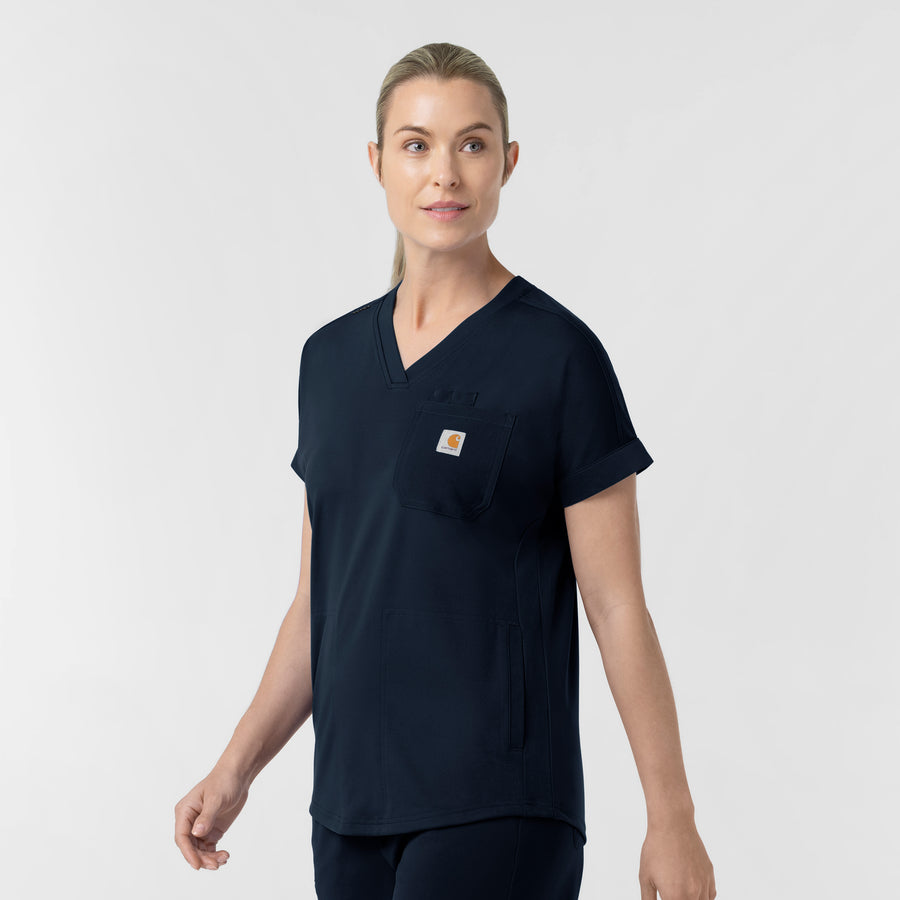 Force Cross-Flex Knit Women's V-Neck Scrub Top Navy side view