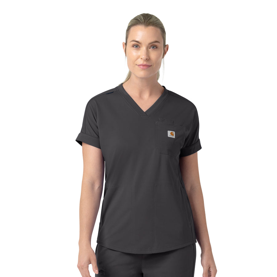 Force Cross-Flex Knit Women's V-Neck Scrub Top Pewter