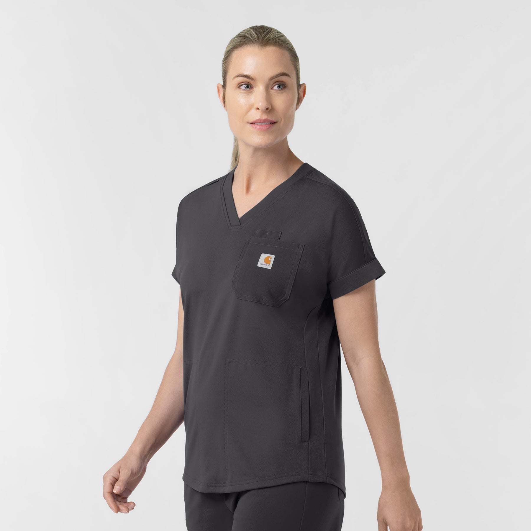 Force Cross-Flex Knit Women's V-Neck Scrub Top Pewter side view