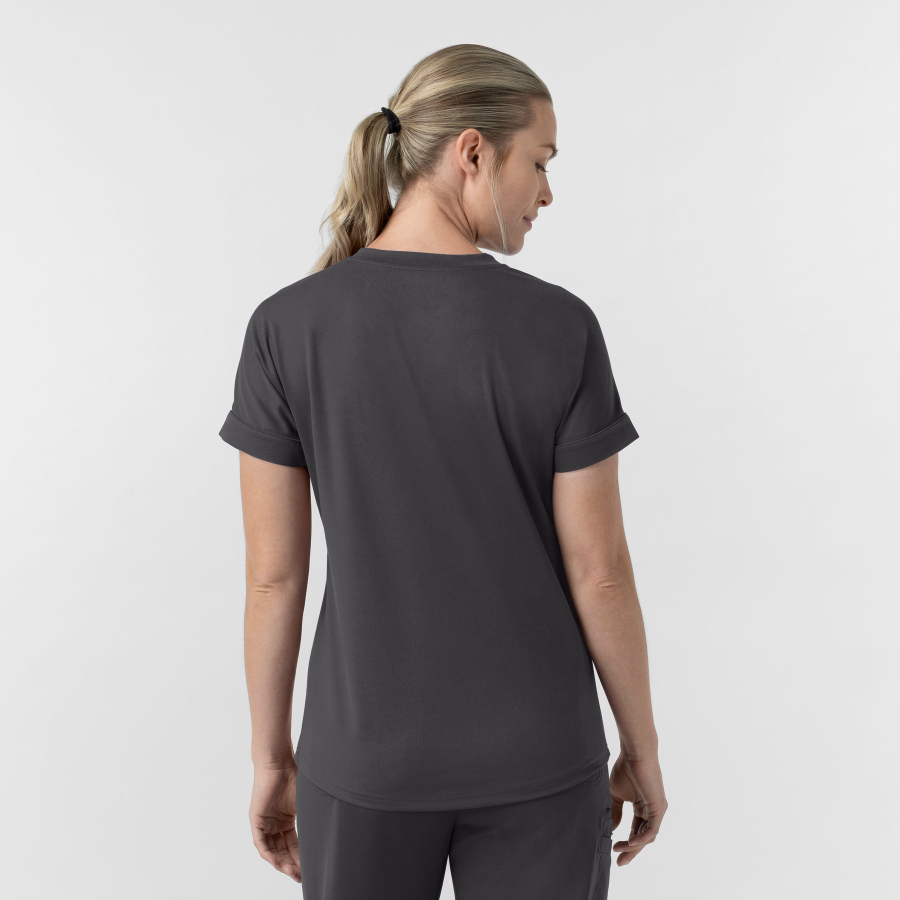 Force Cross-Flex Knit Women's V-Neck Scrub Top Pewter back view