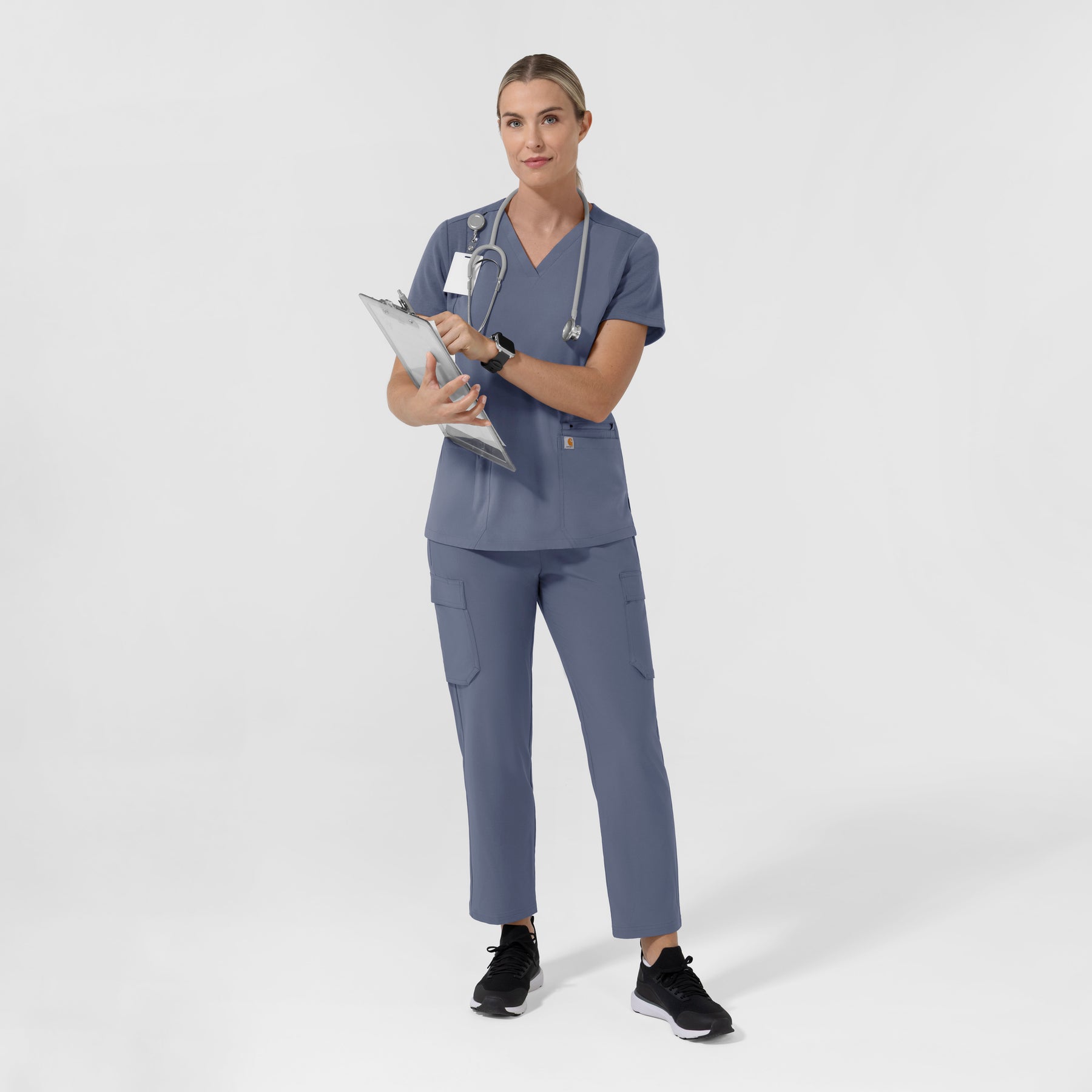 Carhartt Cross-Flex Women's Flex Panel V-Neck Scrub Top - Approaching Storm