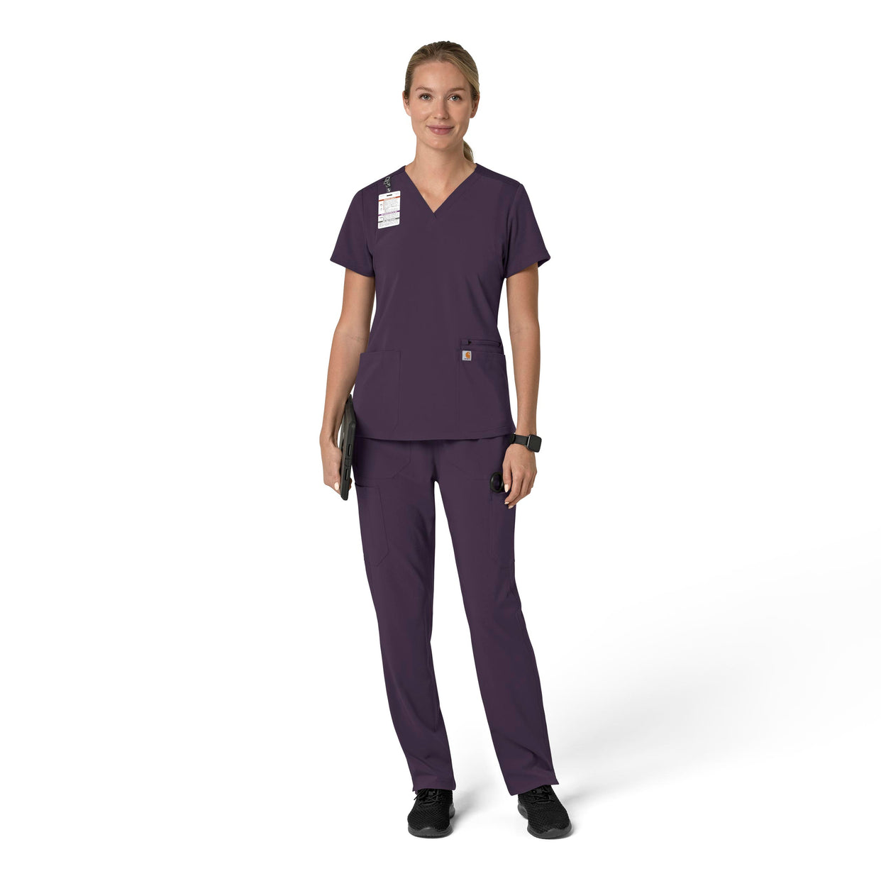 Force Cross-Flex Women's Flex Panel V-Neck Scrub Top Black Plum full scrub set