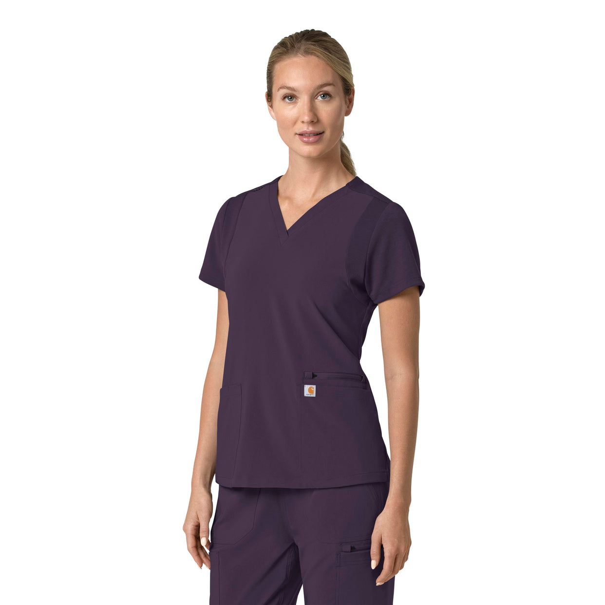 Force Cross-Flex Women's Flex Panel V-Neck Scrub Top Black Plum side view