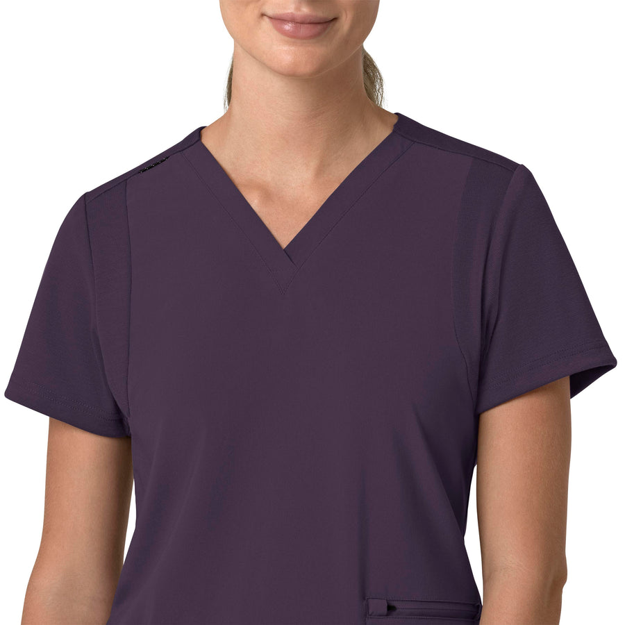 Force Cross-Flex Women's Flex Panel V-Neck Scrub Top Black Plum front detail