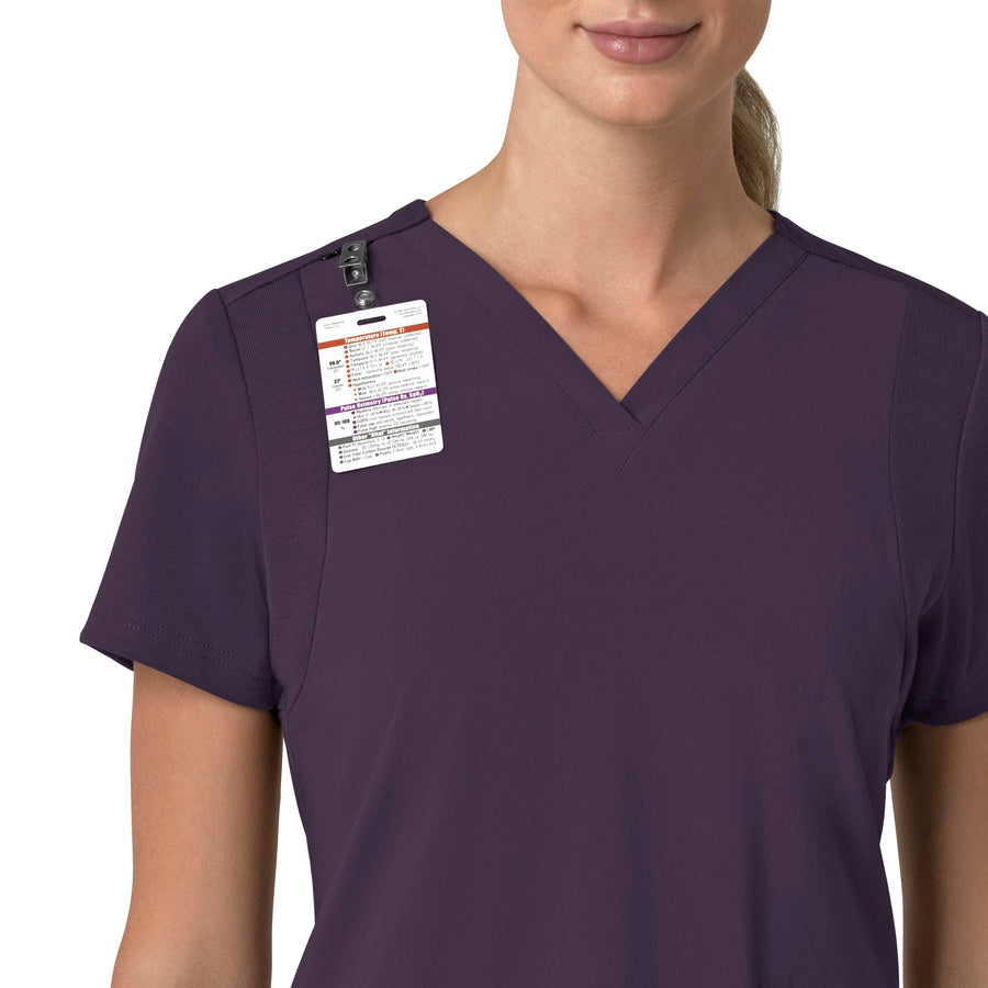 Force Cross-Flex Women's Flex Panel V-Neck Scrub Top Black Plum side detail 1