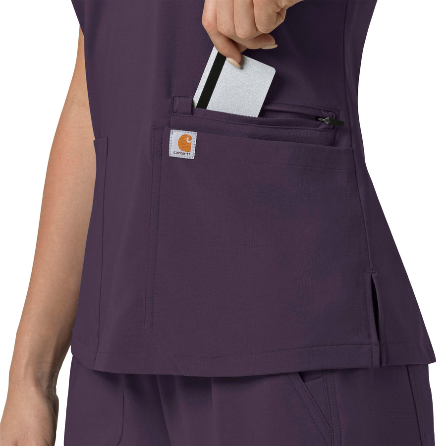 Force Cross-Flex Women's Flex Panel V-Neck Scrub Top Black Plum hemline detail