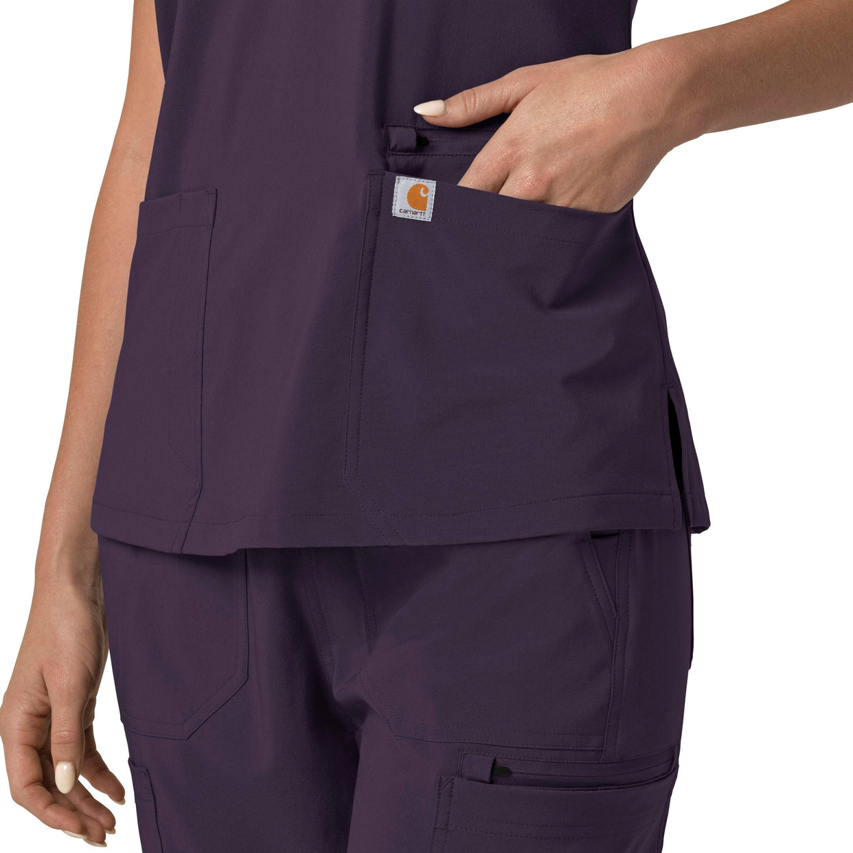 Force Cross-Flex Women's Flex Panel V-Neck Scrub Top Black Plum back detail