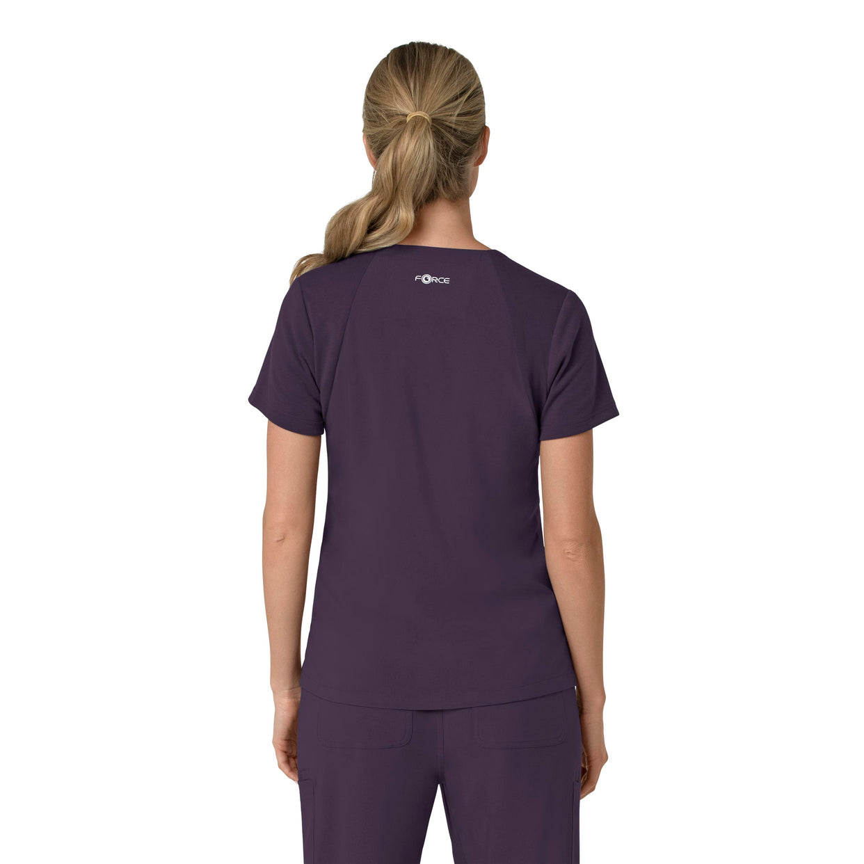 Force Cross-Flex Women's Flex Panel V-Neck Scrub Top Black Plum back view