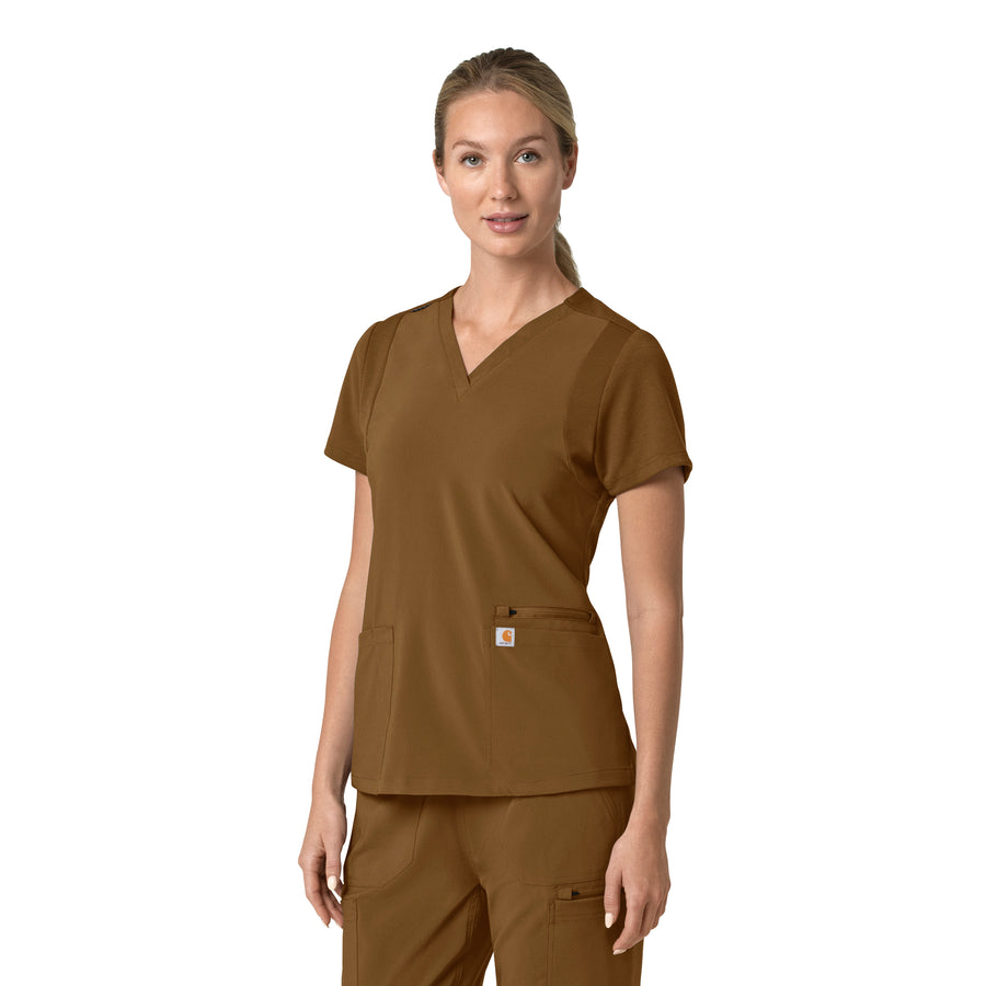 Force Cross-Flex Women's Flex Panel V-Neck Scrub Top Carhartt Brown side view