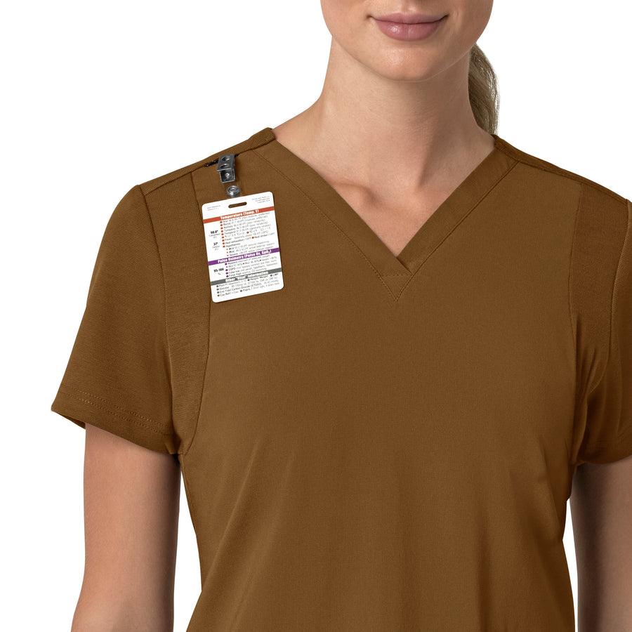 Force Cross-Flex Women's Flex Panel V-Neck Scrub Top Carhartt Brown side detail 1