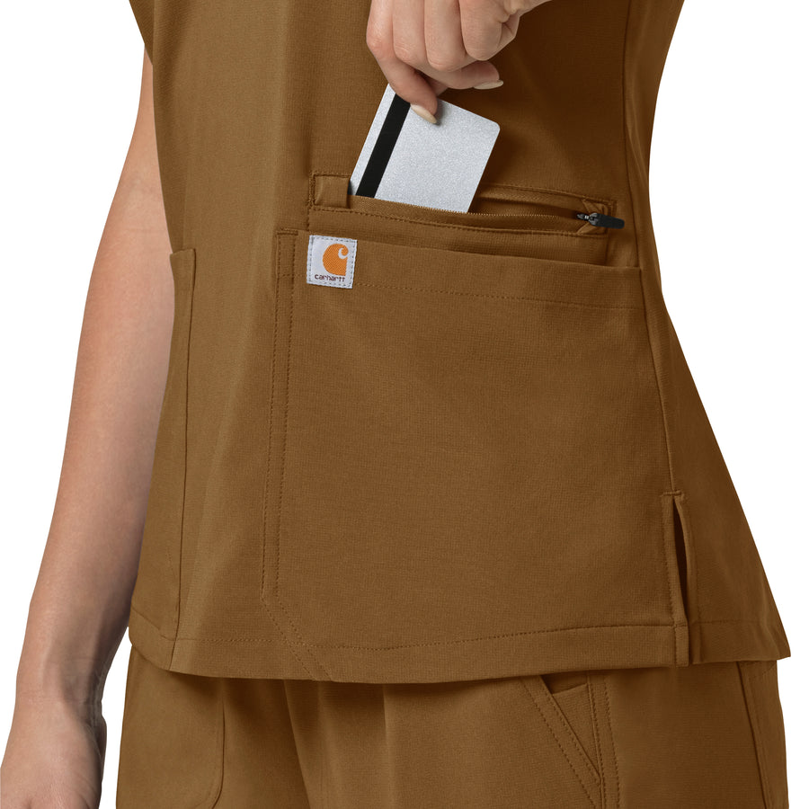 Force Cross-Flex Women's Flex Panel V-Neck Scrub Top Carhartt Brown hemline detail