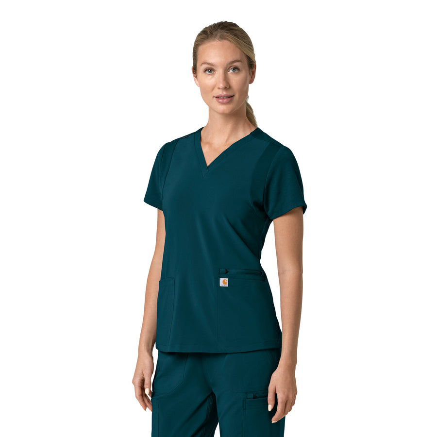 Force Cross-Flex Women's Flex Panel V-Neck Scrub Top Caribbean side view