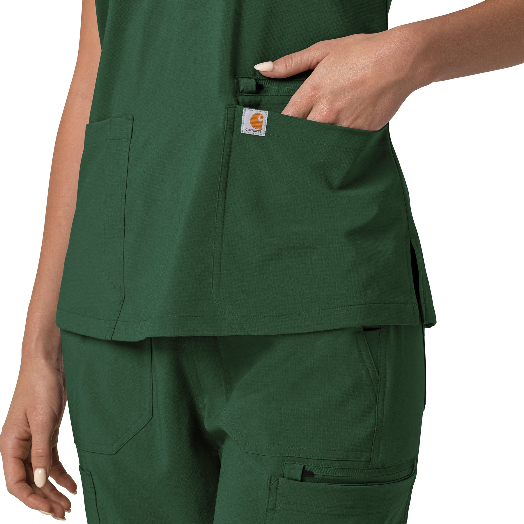 Carhartt Cross-Flex Women's Flex Panel V-Neck Scrub Top - Douglas Fir Pocket