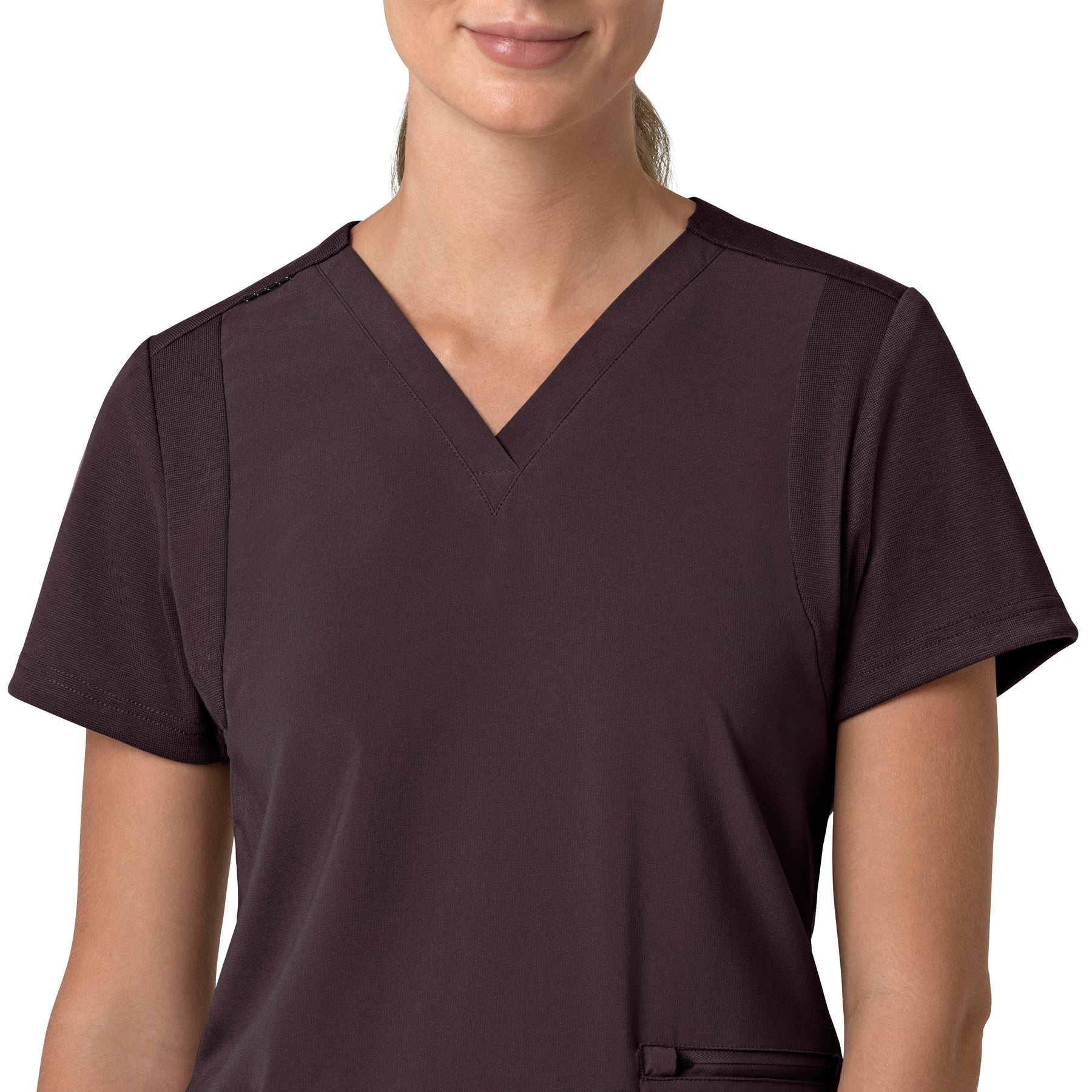 Force Cross-Flex Women's Flex Panel V-Neck Scrub Top Dark Sepia front detail