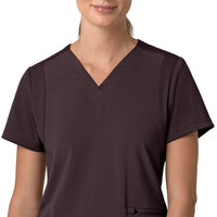 Force Cross-Flex Women's Flex Panel V-Neck Scrub Top Dark Sepia front detail