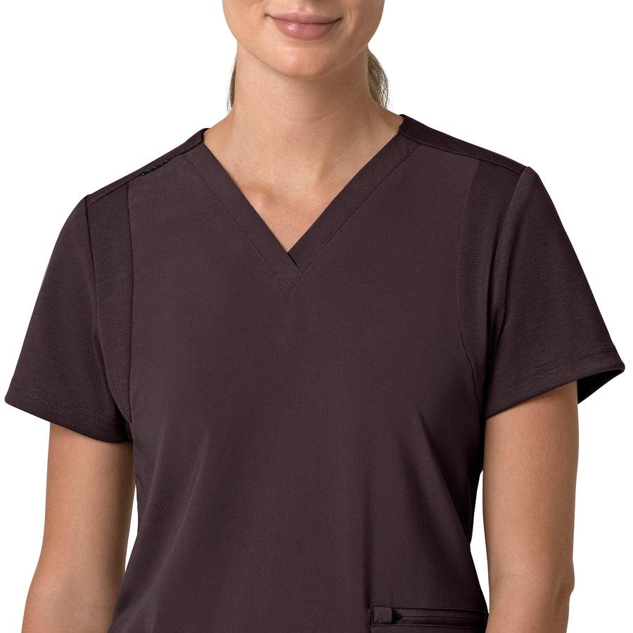 Force Cross-Flex Women's Flex Panel V-Neck Scrub Top Dark Sepia front detail