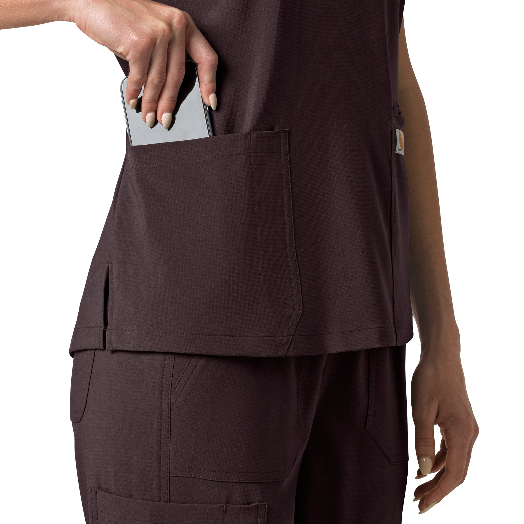 Carhartt Force Cross-Flex Women's Flex Panel V-Neck Scrub Top - Dark Sepia