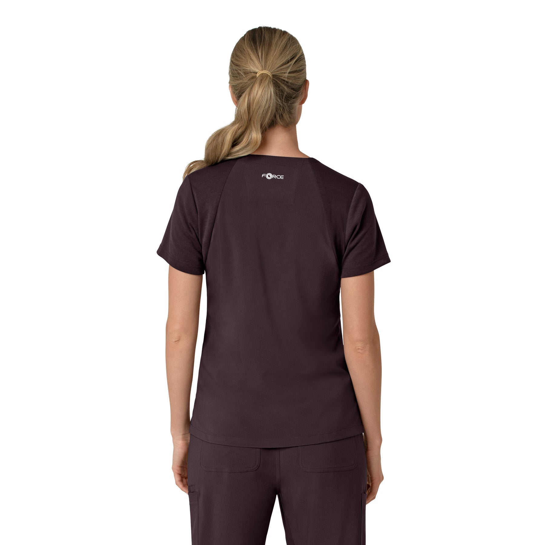 Force Cross-Flex Women's Flex Panel V-Neck Scrub Top Dark Sepia back view