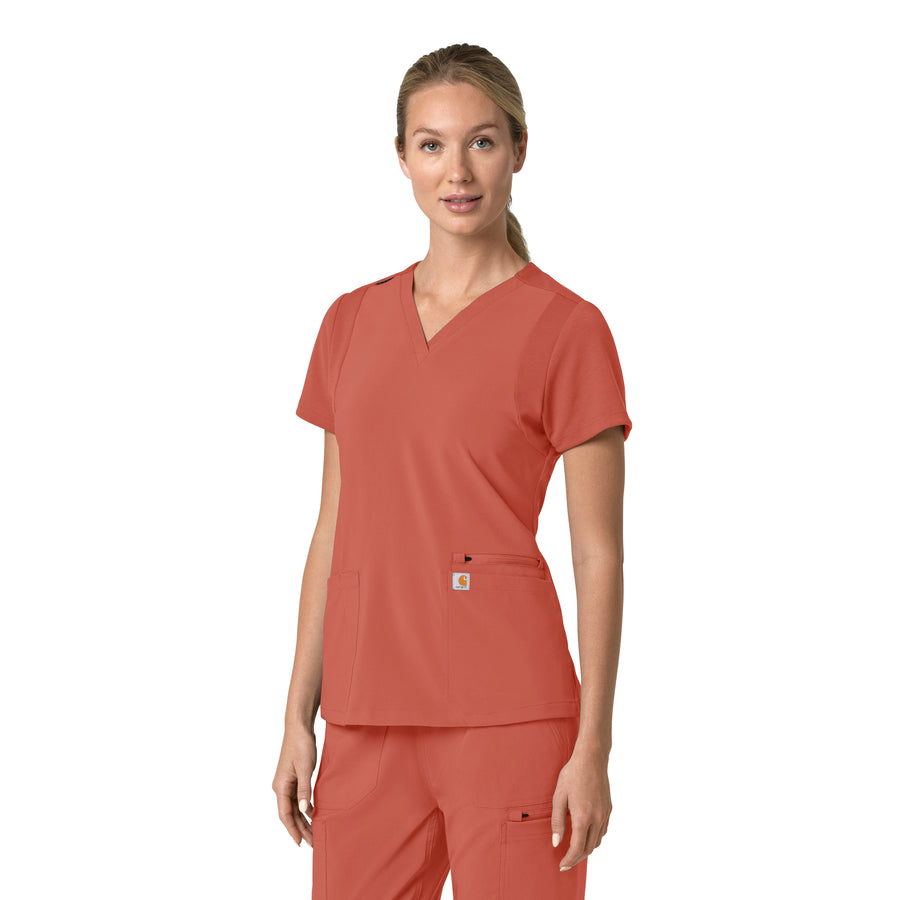 Force Cross-Flex Women's Flex Panel V-Neck Scrub Top Dusty Cedar side view