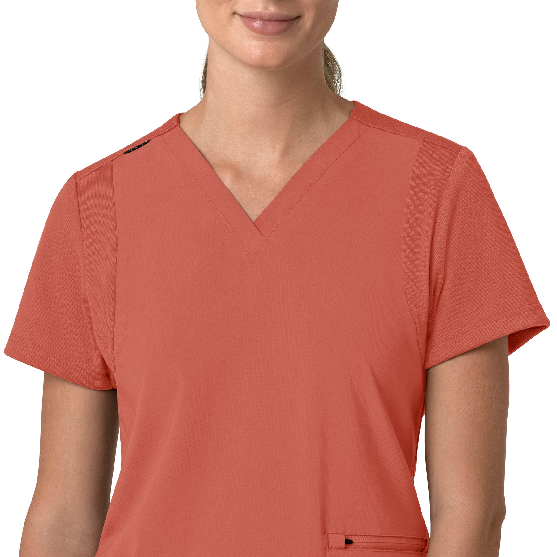Force Cross-Flex Women's Flex Panel V-Neck Scrub Top Dusty Cedar front detail