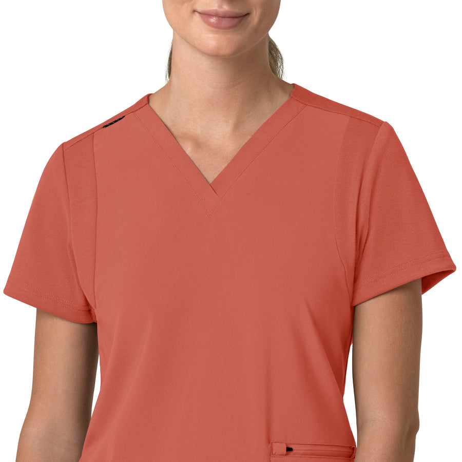 Force Cross-Flex Women's Flex Panel V-Neck Scrub Top Dusty Cedar front detail
