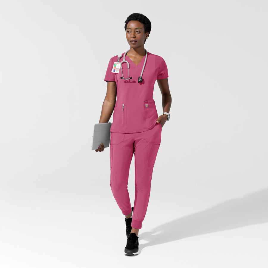 Force Cross-Flex Women's Flex Panel V-Neck Scrub Top Electric Fuschia full scrub set