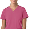 Force Cross-Flex Women's Flex Panel V-Neck Scrub Top Electric Fuschia front detail