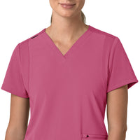 Force Cross-Flex Women's Flex Panel V-Neck Scrub Top Electric Fuschia front detail