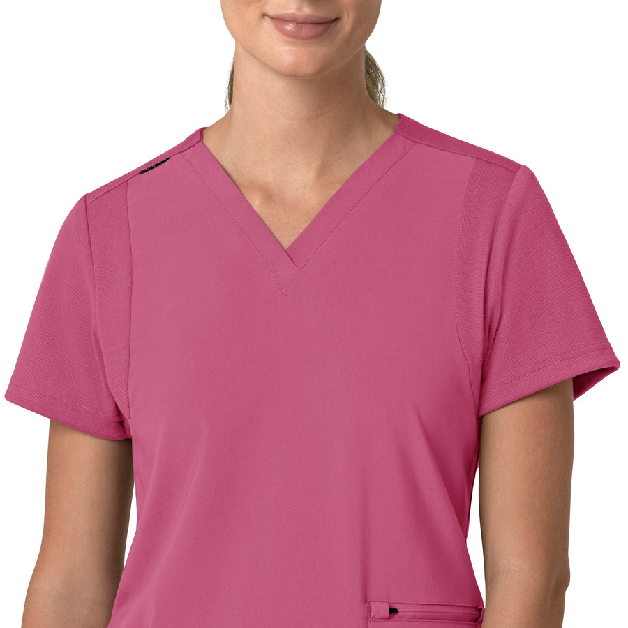 Force Cross-Flex Women's Flex Panel V-Neck Scrub Top Electric Fuschia front detail