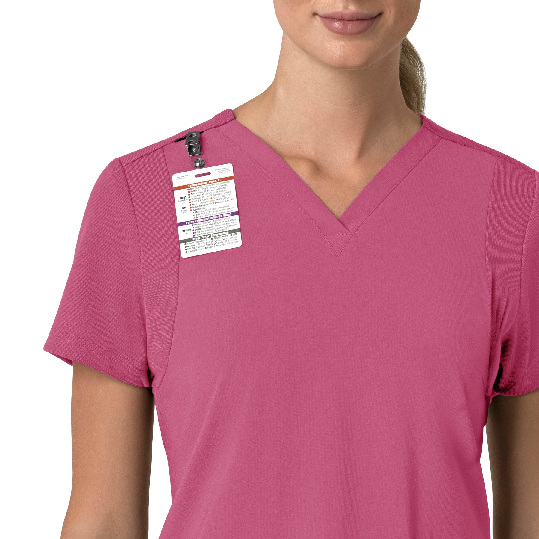 Force Cross-Flex Women's Flex Panel V-Neck Scrub Top Electric Fuschia side detail 1