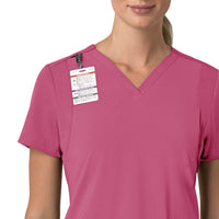 Force Cross-Flex Women's Flex Panel V-Neck Scrub Top Electric Fuschia side detail 1