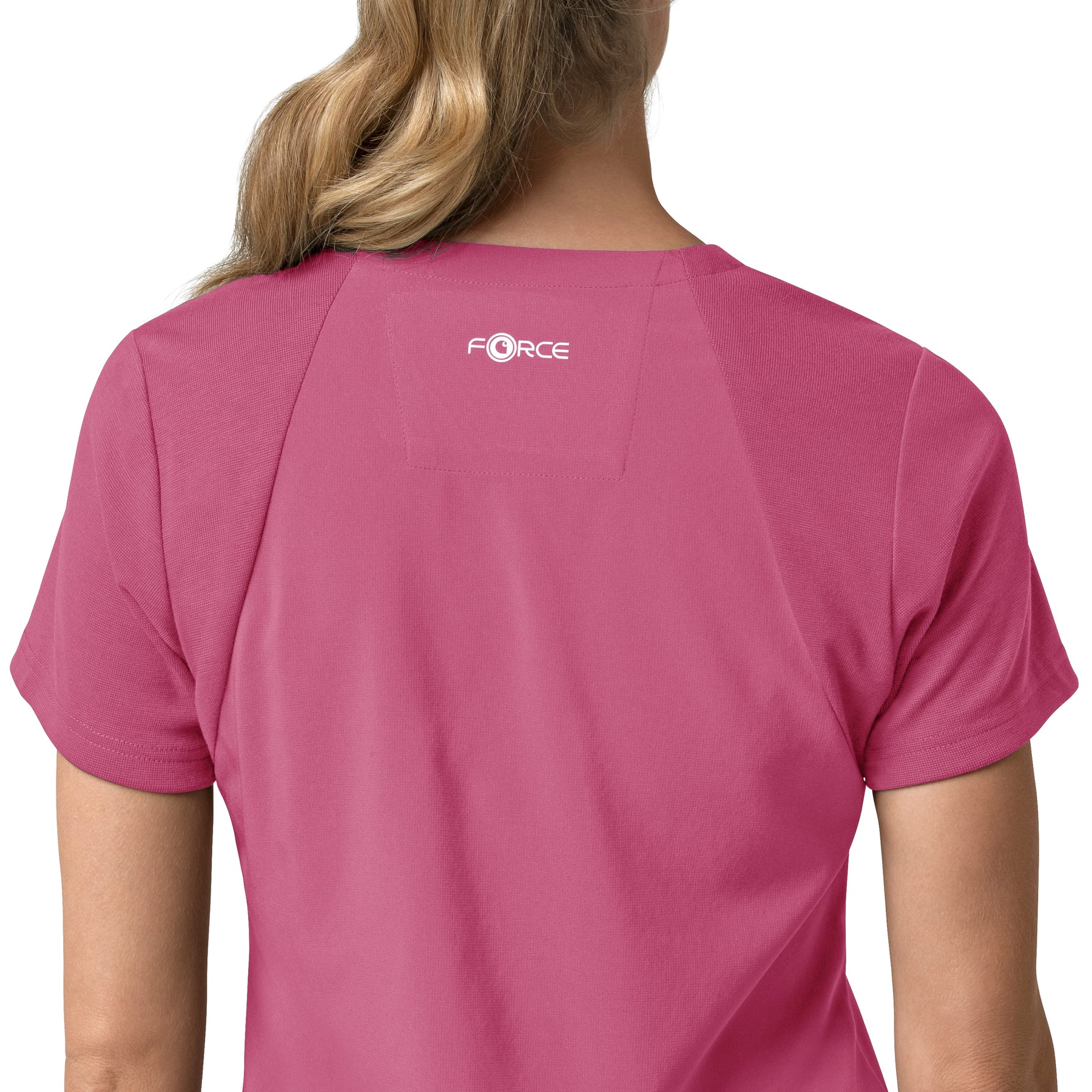 Force Cross-Flex Women's Flex Panel V-Neck Scrub Top Electric Fuschia side detail 2