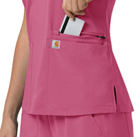 Force Cross-Flex Women's Flex Panel V-Neck Scrub Top Electric Fuschia hemline detail