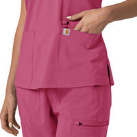 Force Cross-Flex Women's Flex Panel V-Neck Scrub Top Electric Fuschia back detail